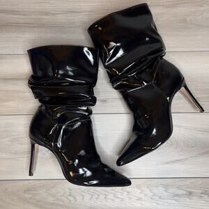 Schutz Ashlee Women's Black Patent Slouch High Heel Bootie Size 7